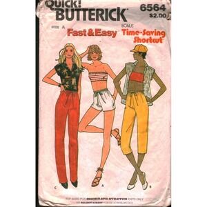 Vintage Butterick 6564 Sewing Pattern Misses Shirt Bandeau Top Shorts Pants 6-10